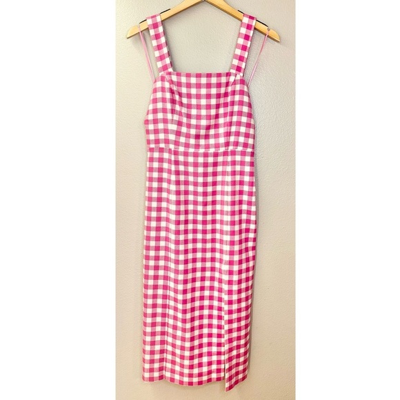 Finders Keepers Gingham Gigi Pink and White Midi Sheath Slit Dress Fuchsia Check - Picture 4 of 12